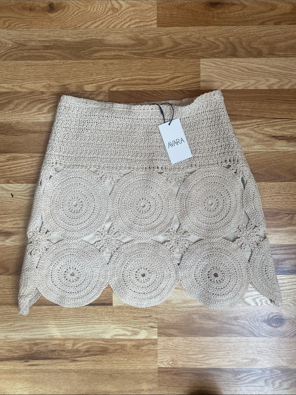 AVARA Beige Crochet Circle Mini Skirt